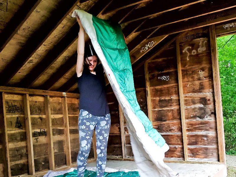 Amber readying the sleeping bags