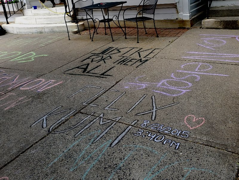 a sidewalk covered in BLM chalk